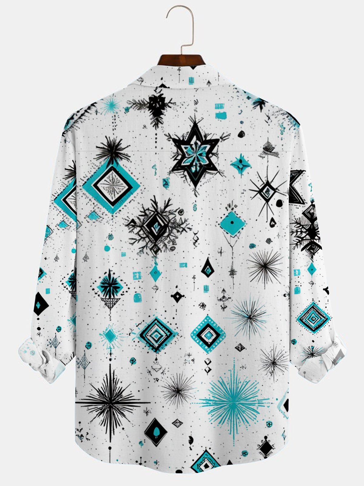 Royaura® Men's Retro Geometric Print Twist-Button Long Sleeve Shirt Big & Tall
