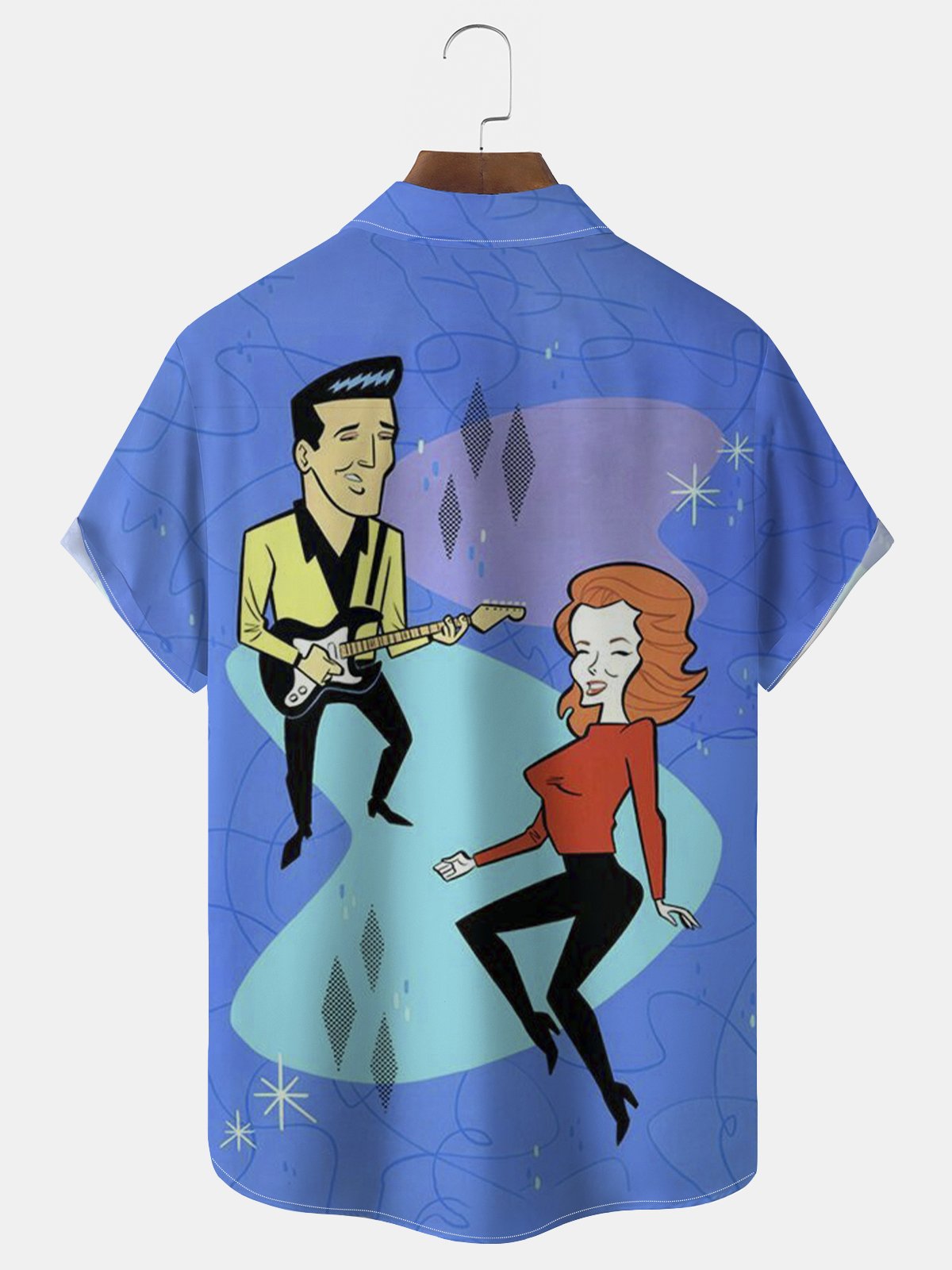 Royaura® Men's Retro Music Print Button Pocket Short Sleeve Shirt Big & Tall