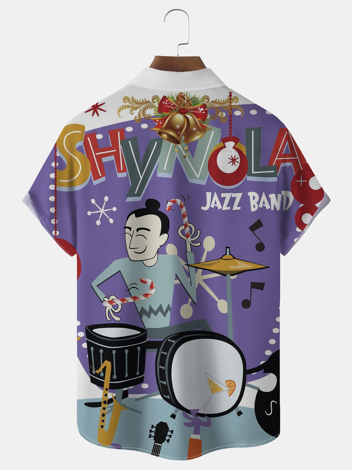 Royaura® Christmas Geometric Jazz Print Button Pocket Short Sleeve Shirt Big & Tall