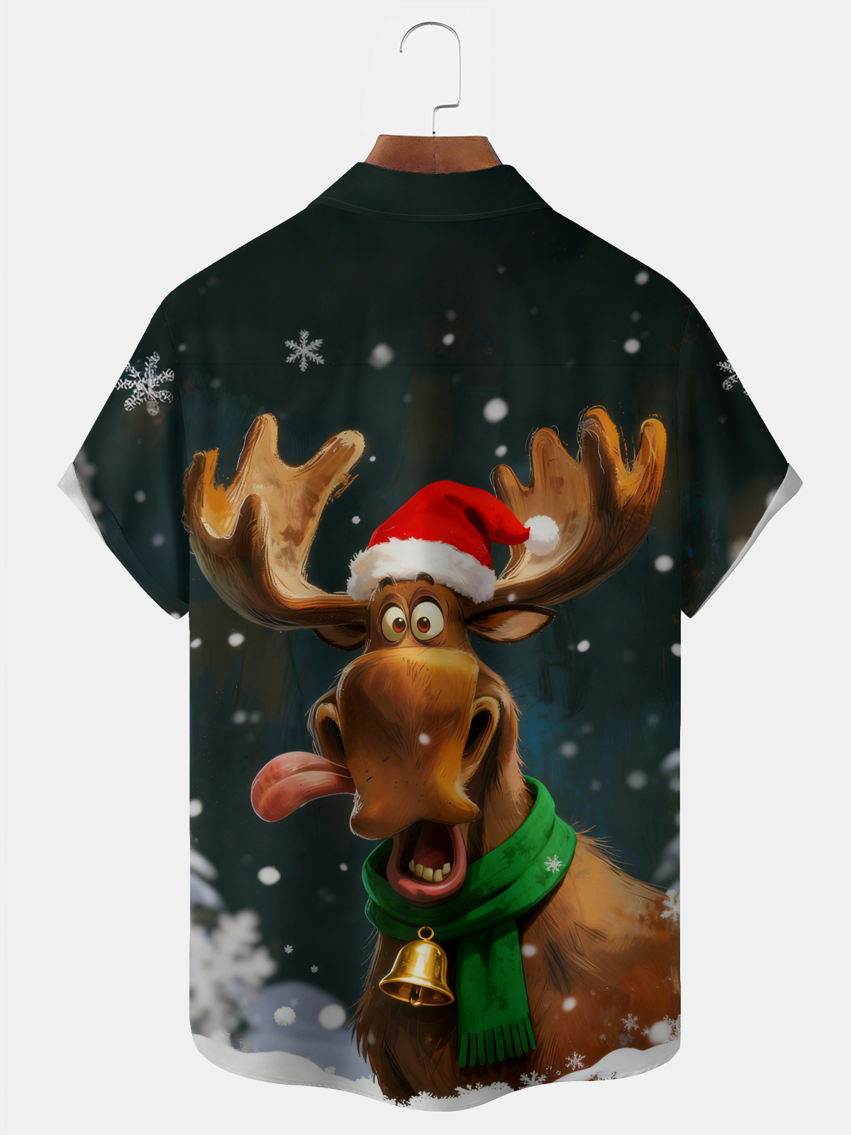 Royaura® Holiday Christmas Reindeer Art Print Men's Button Pocket Short Sleeve Shirt Big & Tall