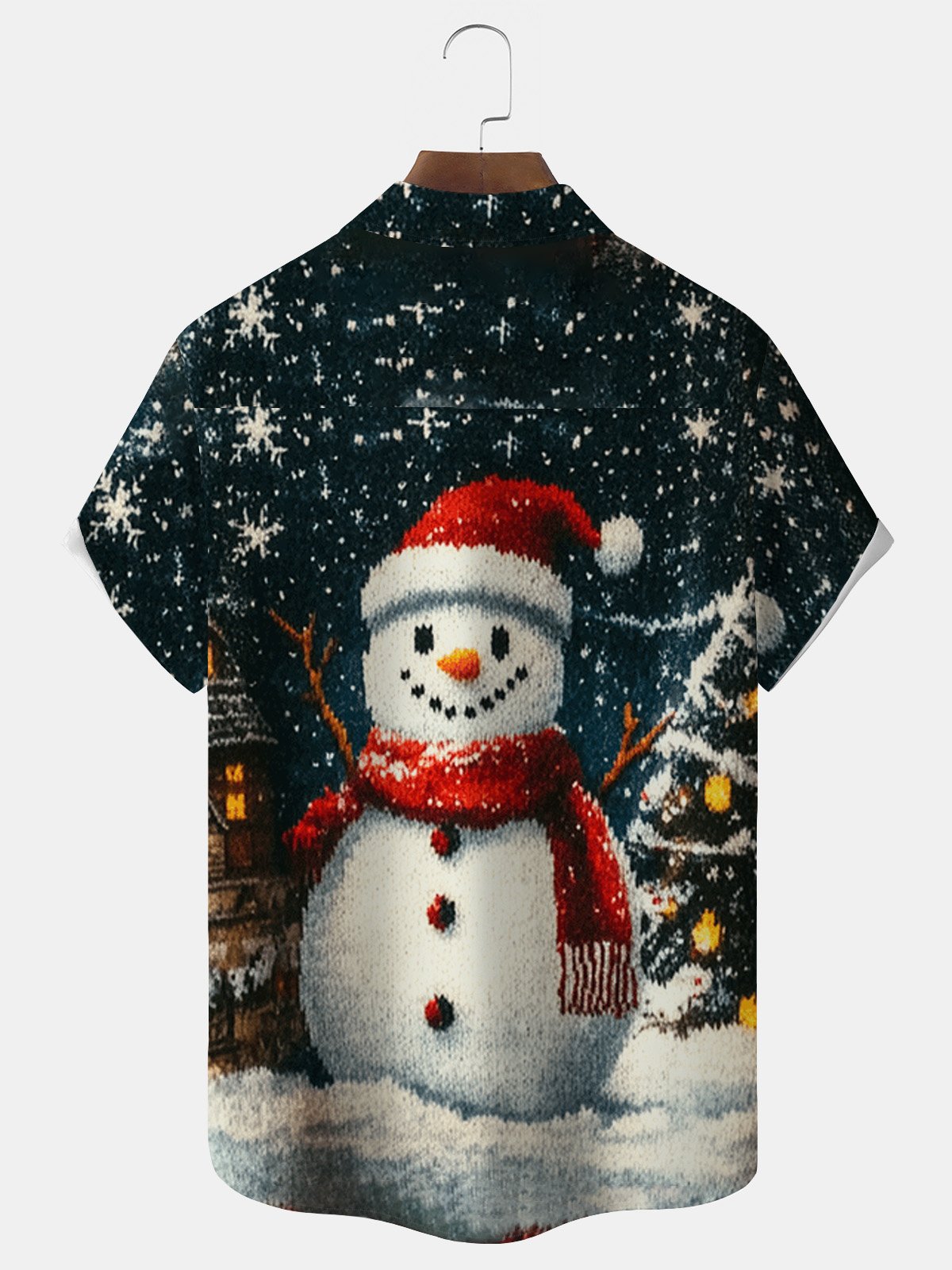 Royaura® Christmas Snowman Print Men's Button Pocket Short Sleeve Shirt Big & Tall