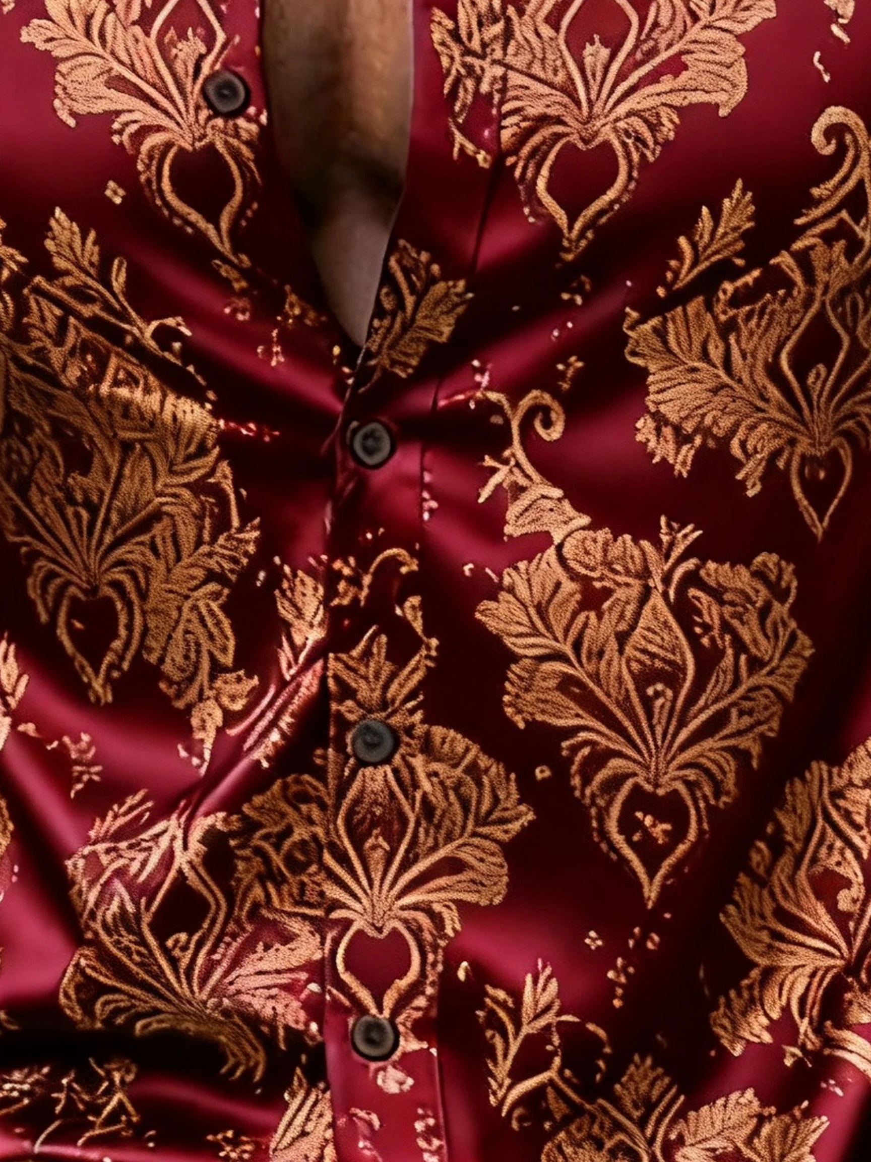 Royaura® Retro Baroque Palace Style Print Men's Button Pocket Long Sleeve Shirt Big & Tall