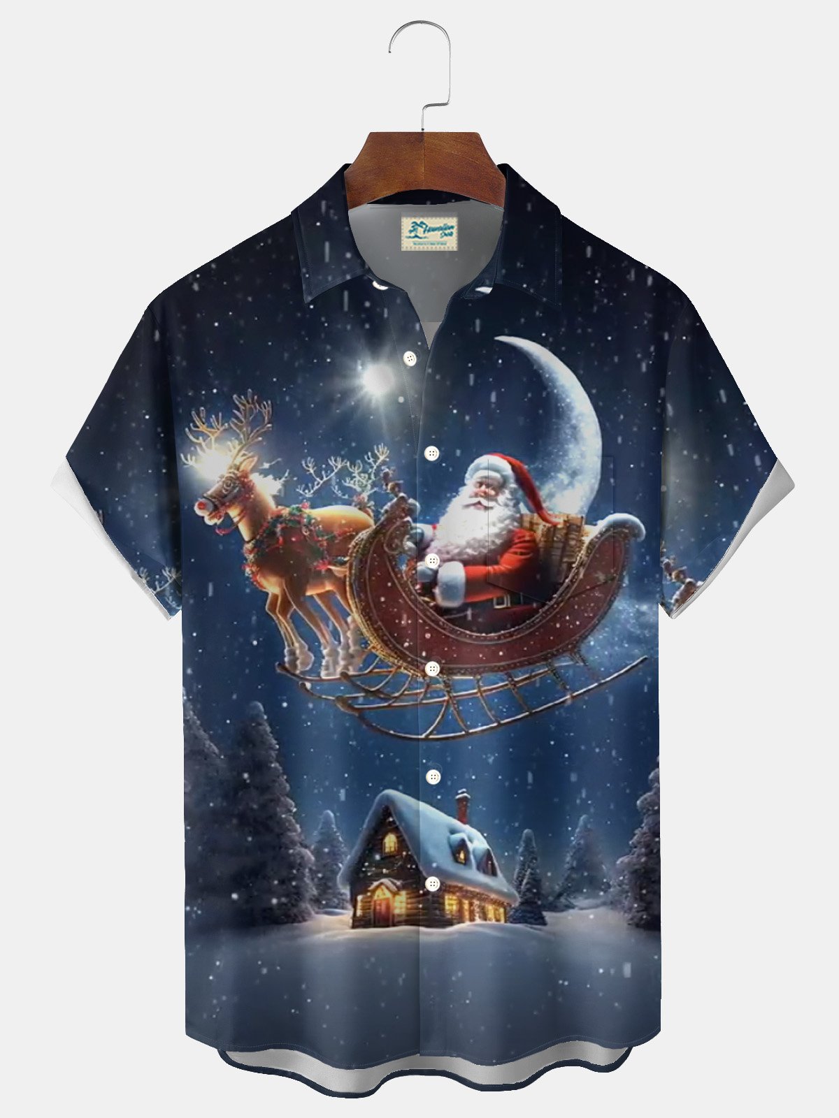 Royaura® Christmas Santa Claus Print Men's Button Pocket Short Sleeve Shirt Big & Tall