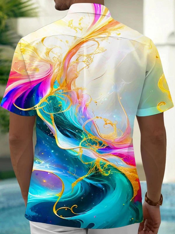 Royaura® Vintage Gradient Art Print Men's Button Pocket Short Sleeve Shirt Big & Tall