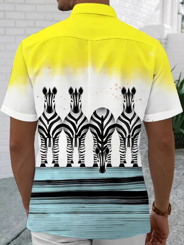 Royaura® Men's Retro Zebra Print Button Pocket Short Sleeve Shirt Big & Tall