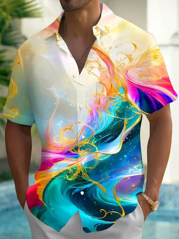 Royaura® Vintage Gradient Art Print Men's Button Pocket Short Sleeve Shirt Big & Tall