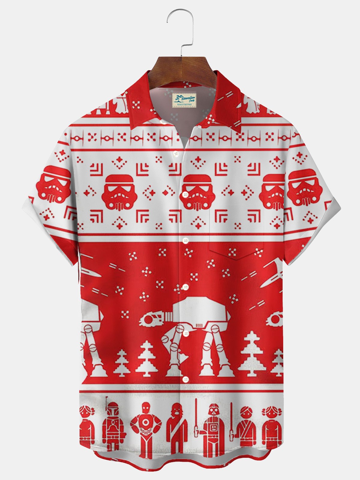 Royaura® Christmas Geometric Movie Print Men's Button Pocket Short Sleeve Shirt Big & Tall