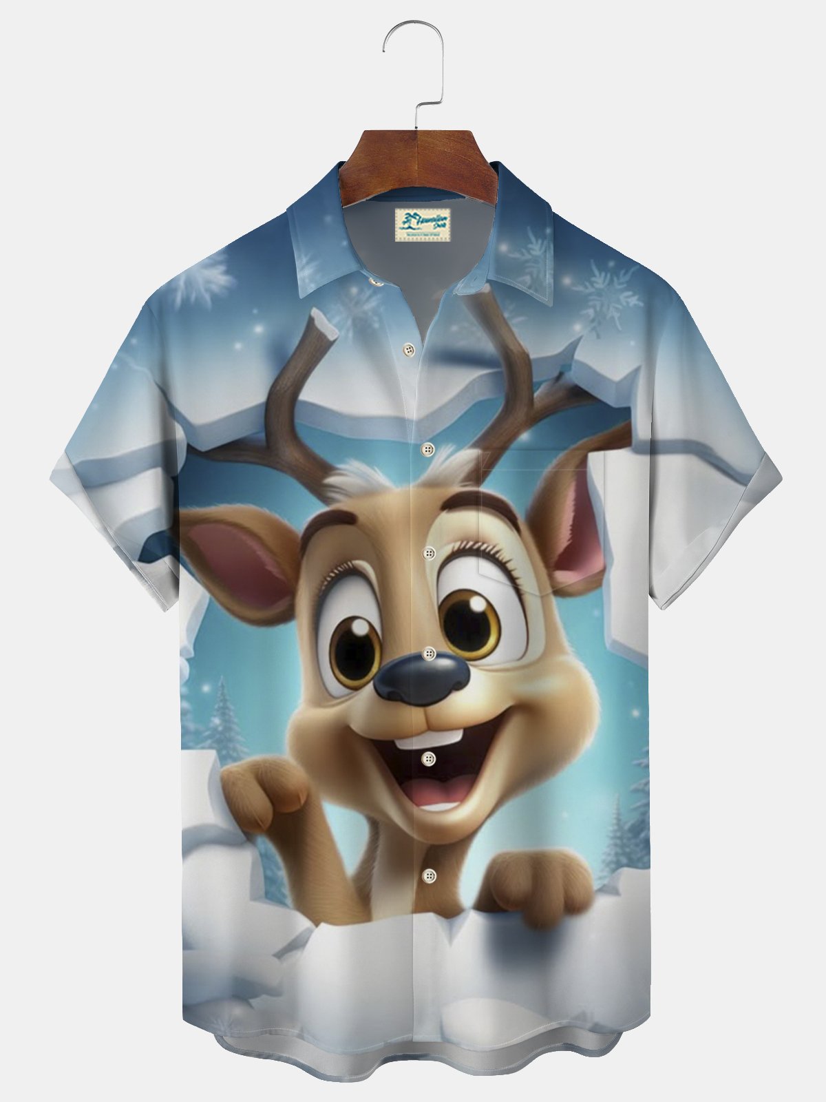 Royaura® Christmas Fun Elk Print Men's Button Pocket Short Sleeve Shirt Big & Tall