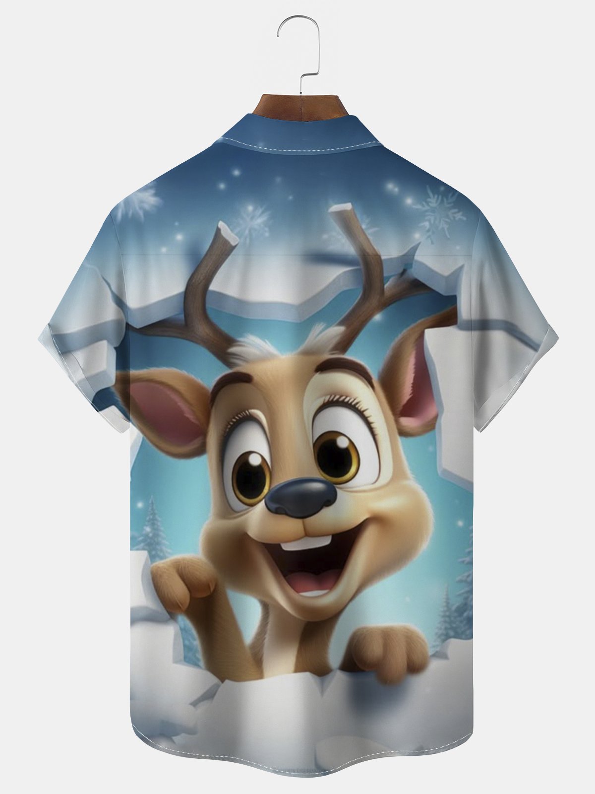 Royaura® Christmas Fun Elk Print Men's Button Pocket Short Sleeve Shirt Big & Tall