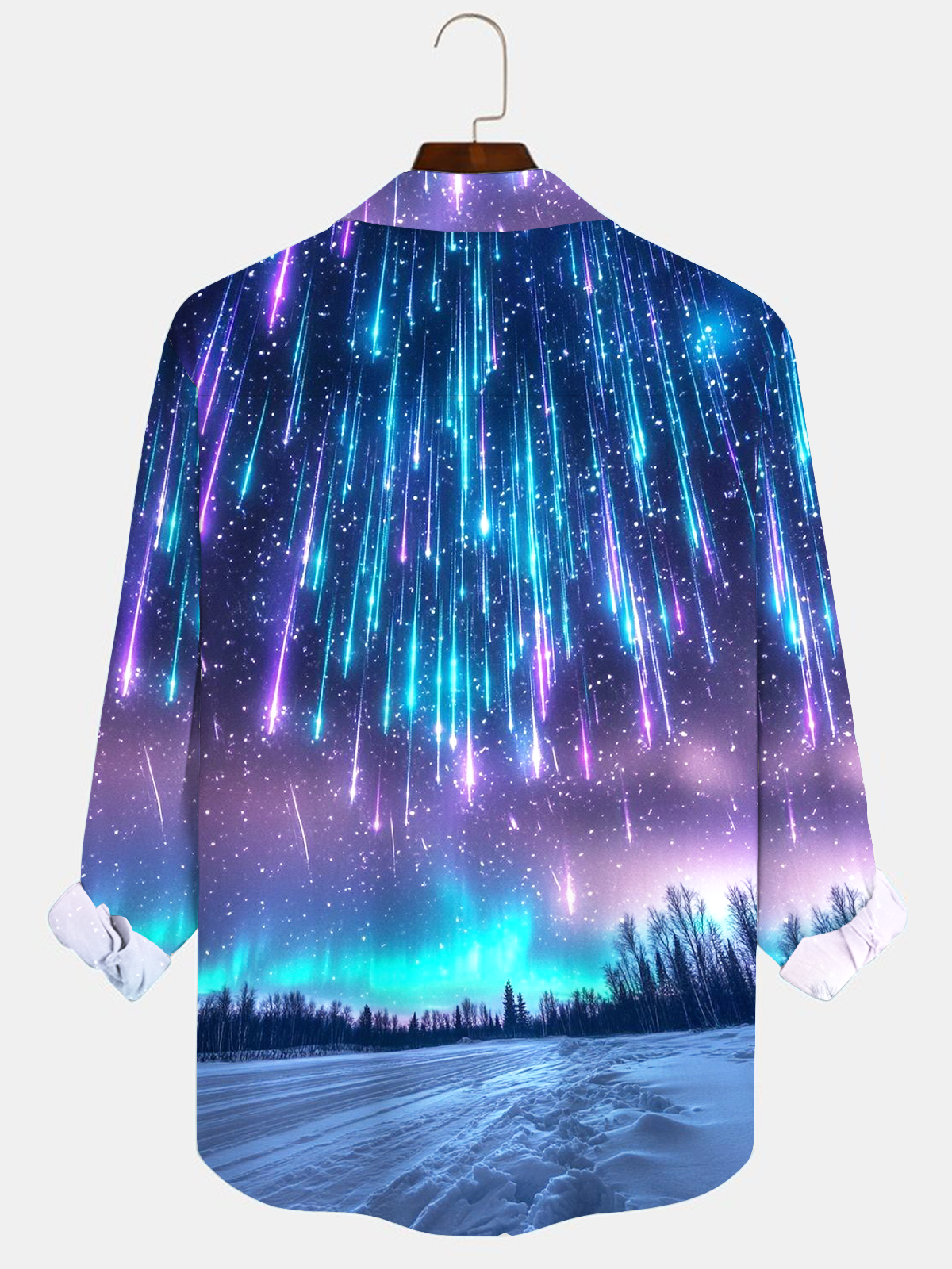 Royaura Vintage Gradient Meteor Shower Art Men's Satin Button-Down Long Sleeve Shirt Big & Tall