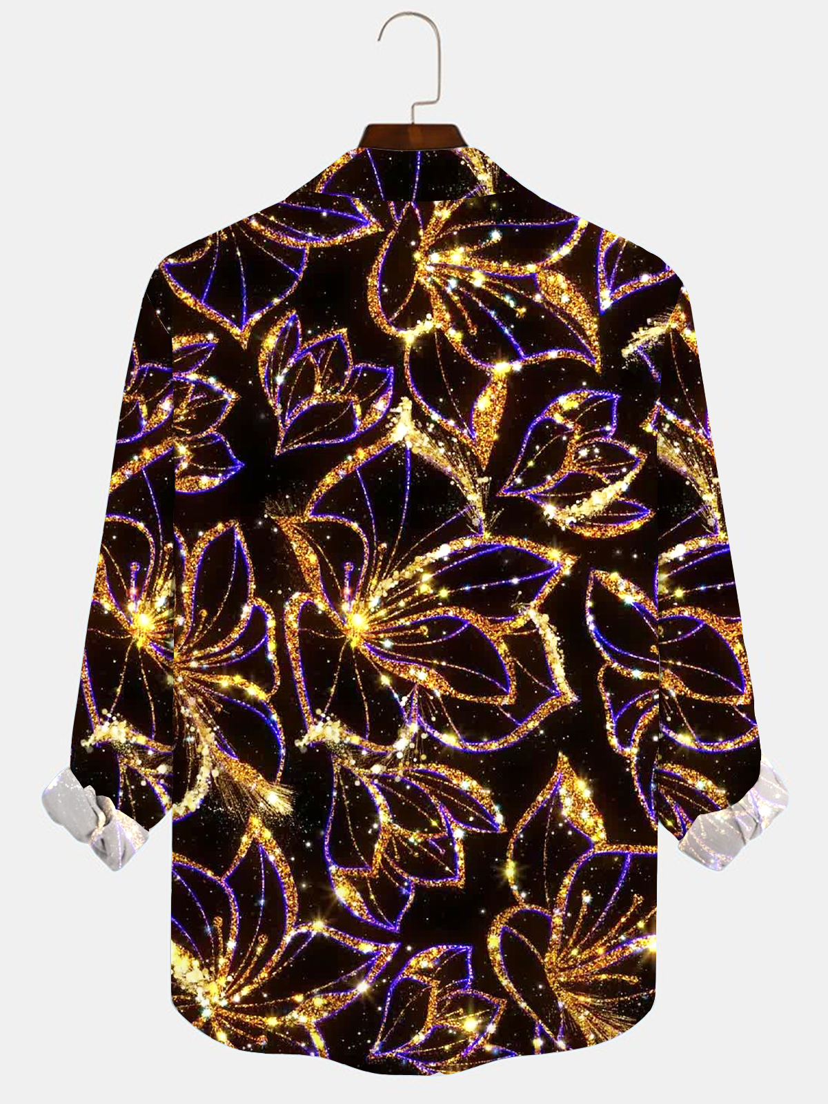 Royaura Vintage Gradient Abstract Floral Art Men's Satin Button-Down Long Sleeve Shirt Big & Tall