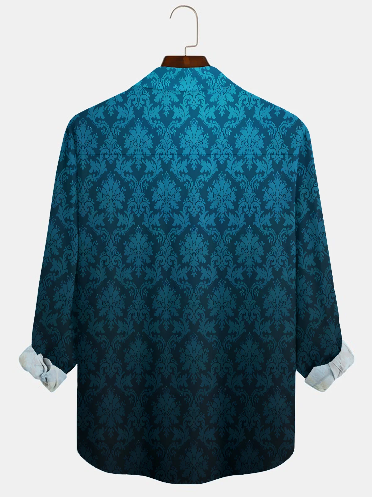 Royaura® Vintage Ethnic Patterns Print Fashion Men's Button Bagless Silk Like Satin Long Sleeve Shirt Big Tall