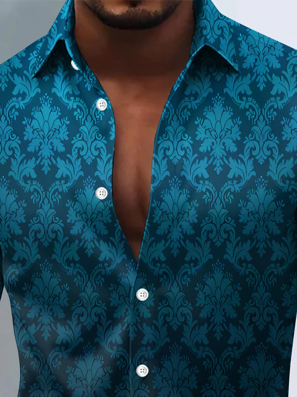 Royaura® Vintage Ethnic Patterns Print Fashion Men's Button Bagless Silk Like Satin Long Sleeve Shirt Big Tall