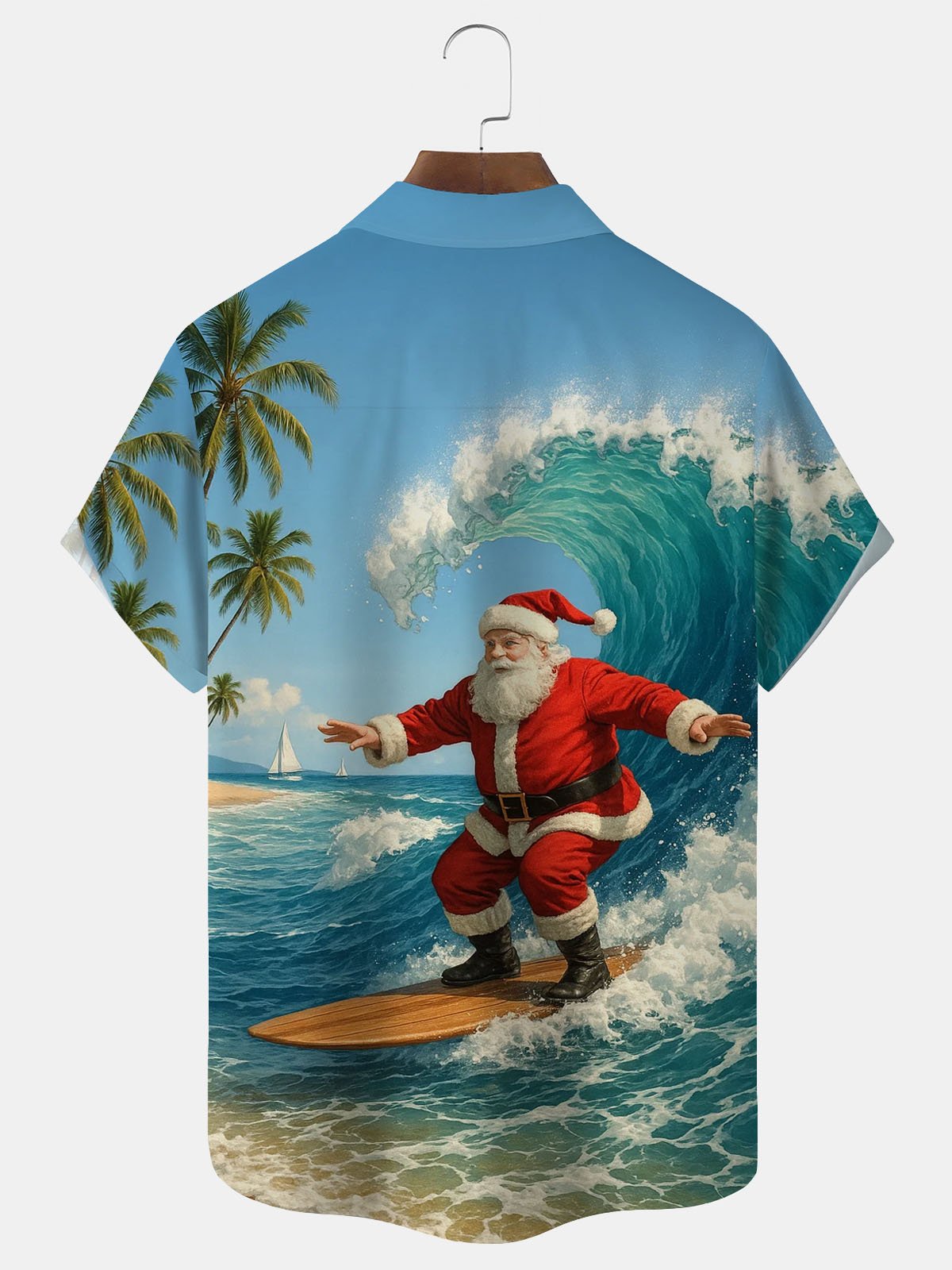 Royaura® Christmas Santa Surf Print Men's Button Pocket Short Sleeve Hawaiian Shirt Big & Tall