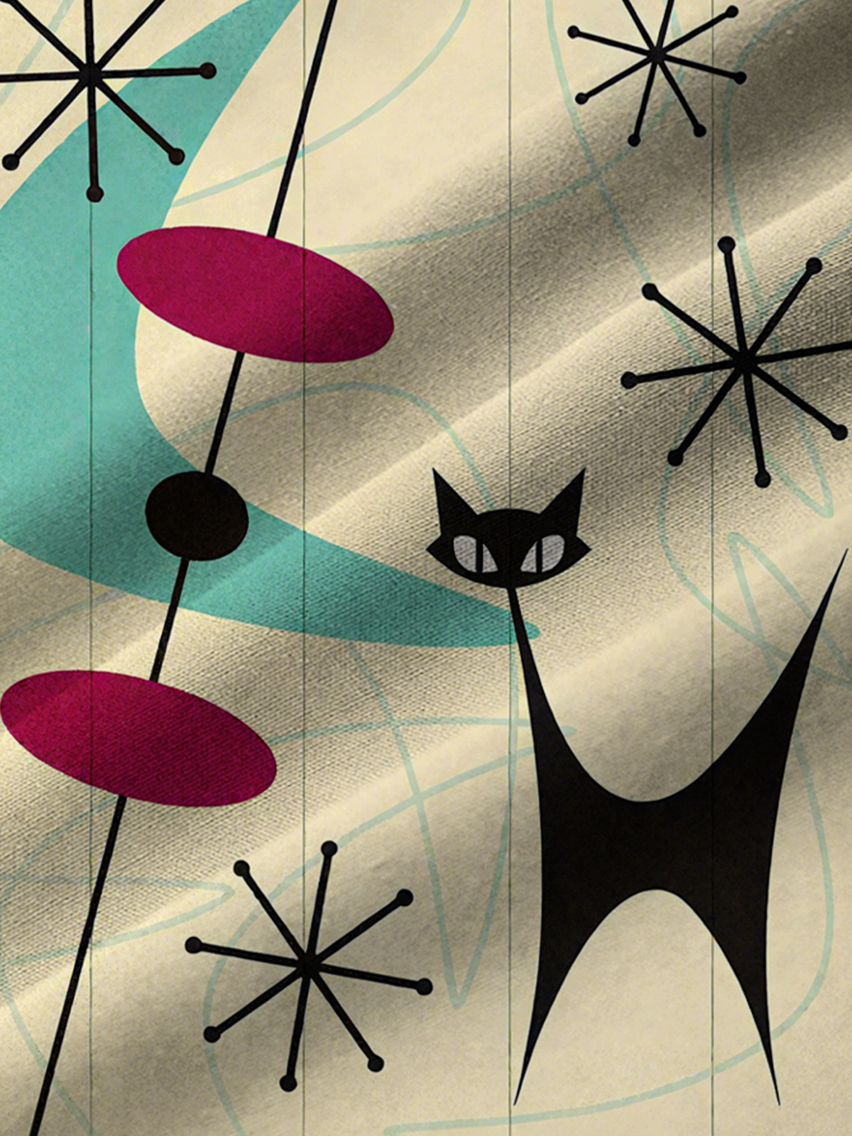 Royaura® Retro 1950s Mid-century Atomic Age Geometric Cat Graphic Print Men's Button Pocket Short Sleeve Shirt Big & Tall