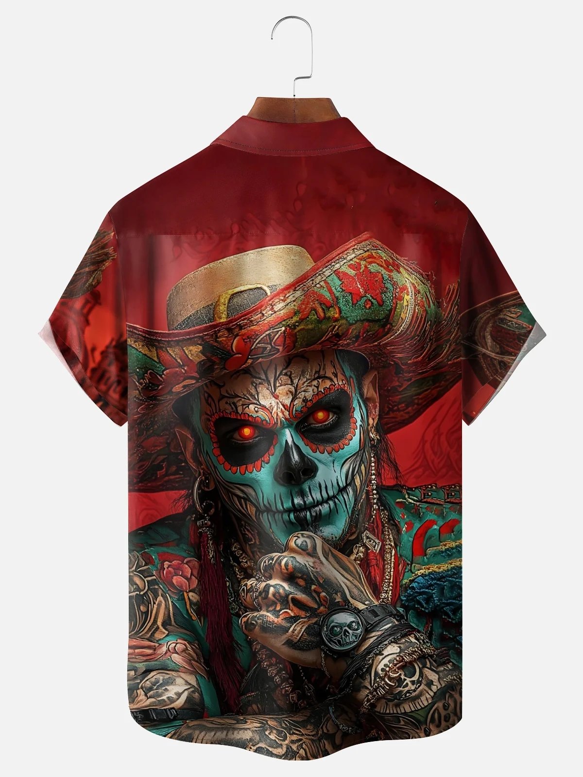 Royaura® Men's Retro Skull Print Button Pocket Short Sleeve Shirt Big & Tall