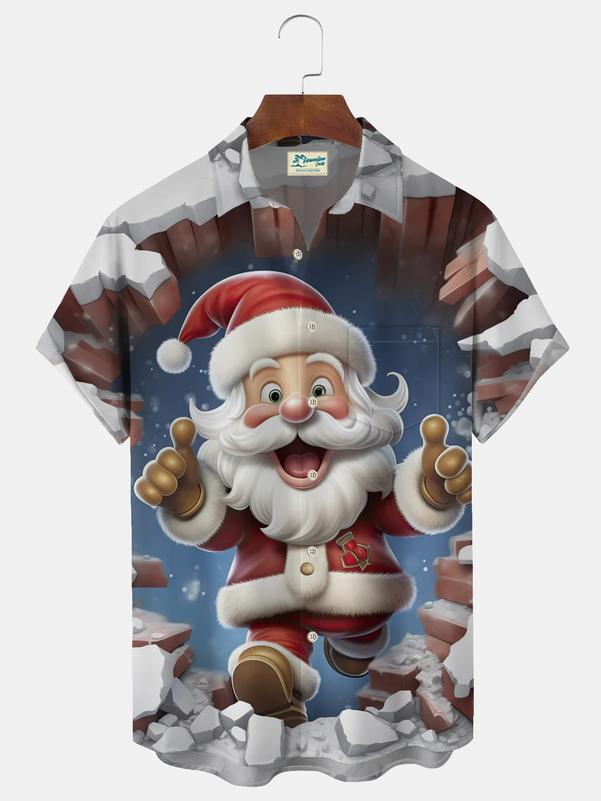 Royaura® Funny Santa Claus Print Button Pocket Short Sleeve Shirt Big & Tall