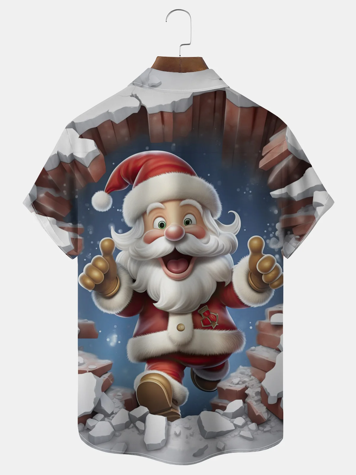 Royaura® Funny Santa Claus Print Button Pocket Short Sleeve Shirt Big & Tall