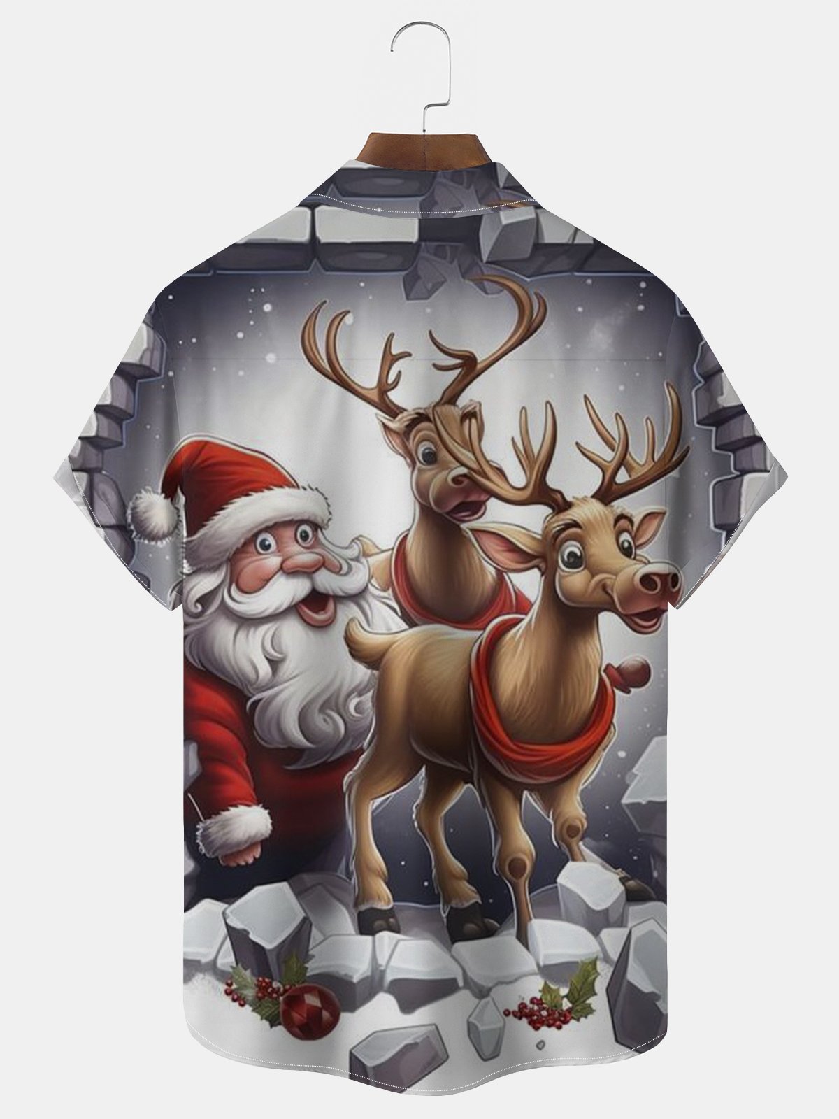 Royaura® Funny Santa and Elk Print Button Pocket Short Sleeve Shirt Big & Tall