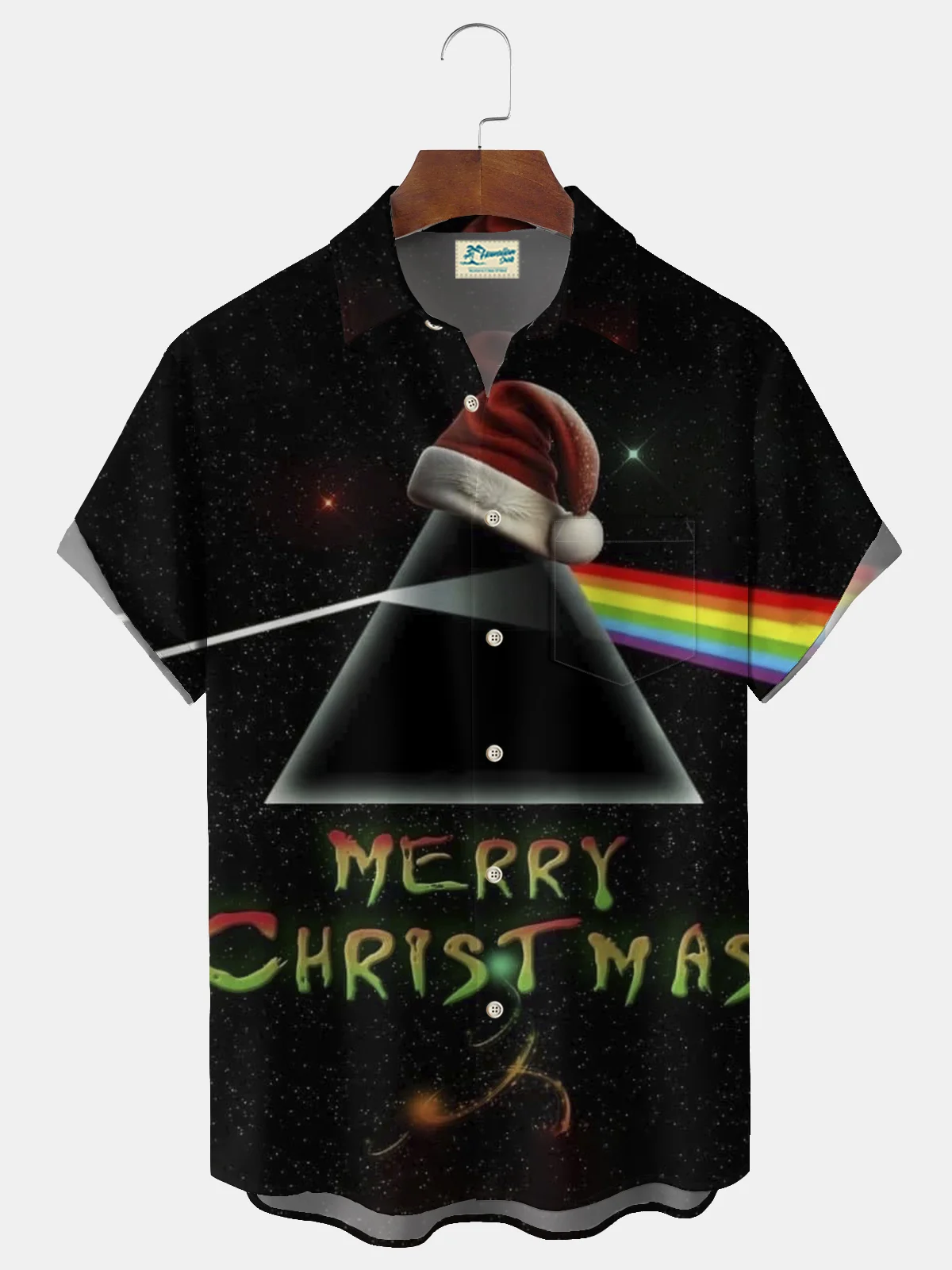 Royaura® Big & Tall Band Rock and Christmas Print Button Pocket Short Sleeve Shirt