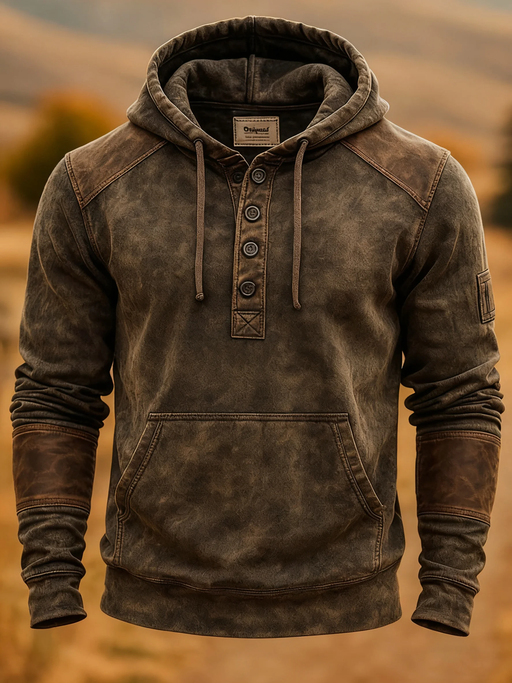 Royaura® Vintage Men's Casual Fashion Ethnic Style Button Drawstring Hooded Sweatshirt