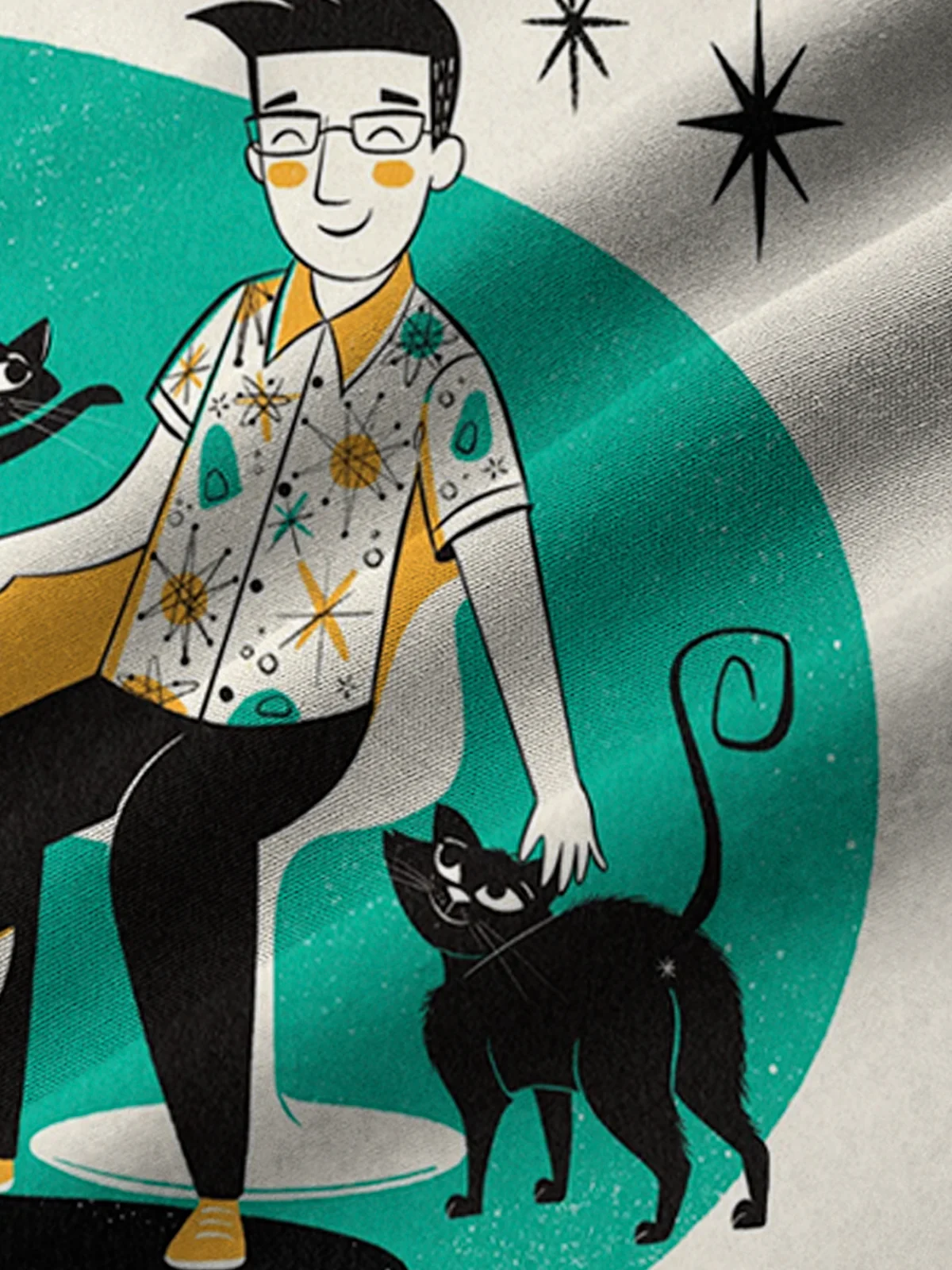 Royaura® Retro 1950s Mid-century Atomic Age Geometric Man Pet Life Graphic Print Men's Button Pocket Short Sleeve Shirt Big & Tall