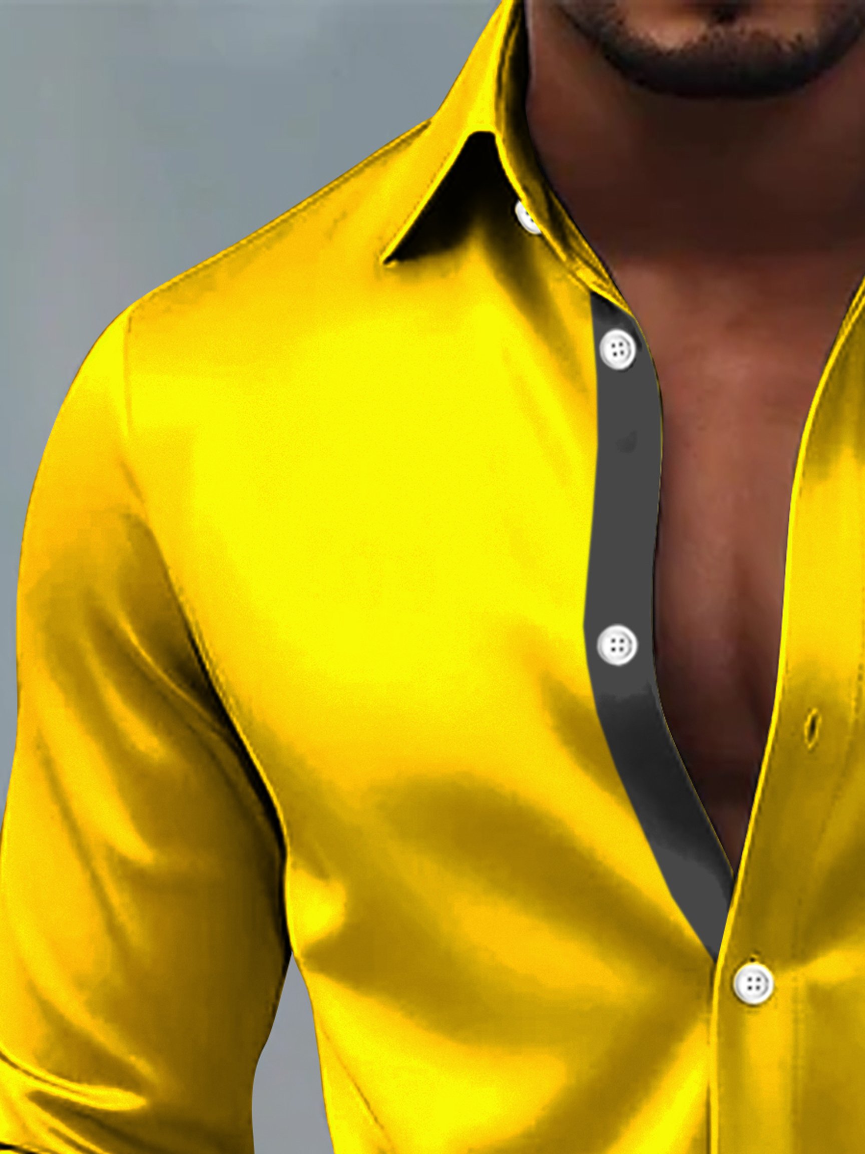 Royaura® Solid Satin Reflective Print Men's Button Pocket Satin Long-Sleeve Dress Shirt Big & Tall