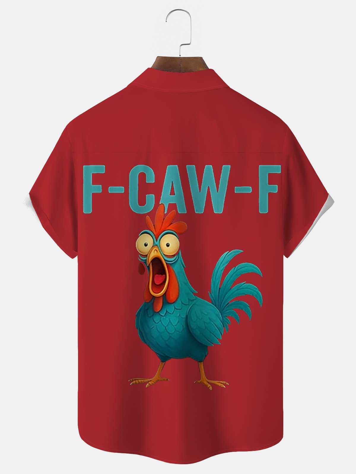 Royaura® Men's Retro Funny Rooster Print Button Pocket Short Sleeve Shirt Big & Tall