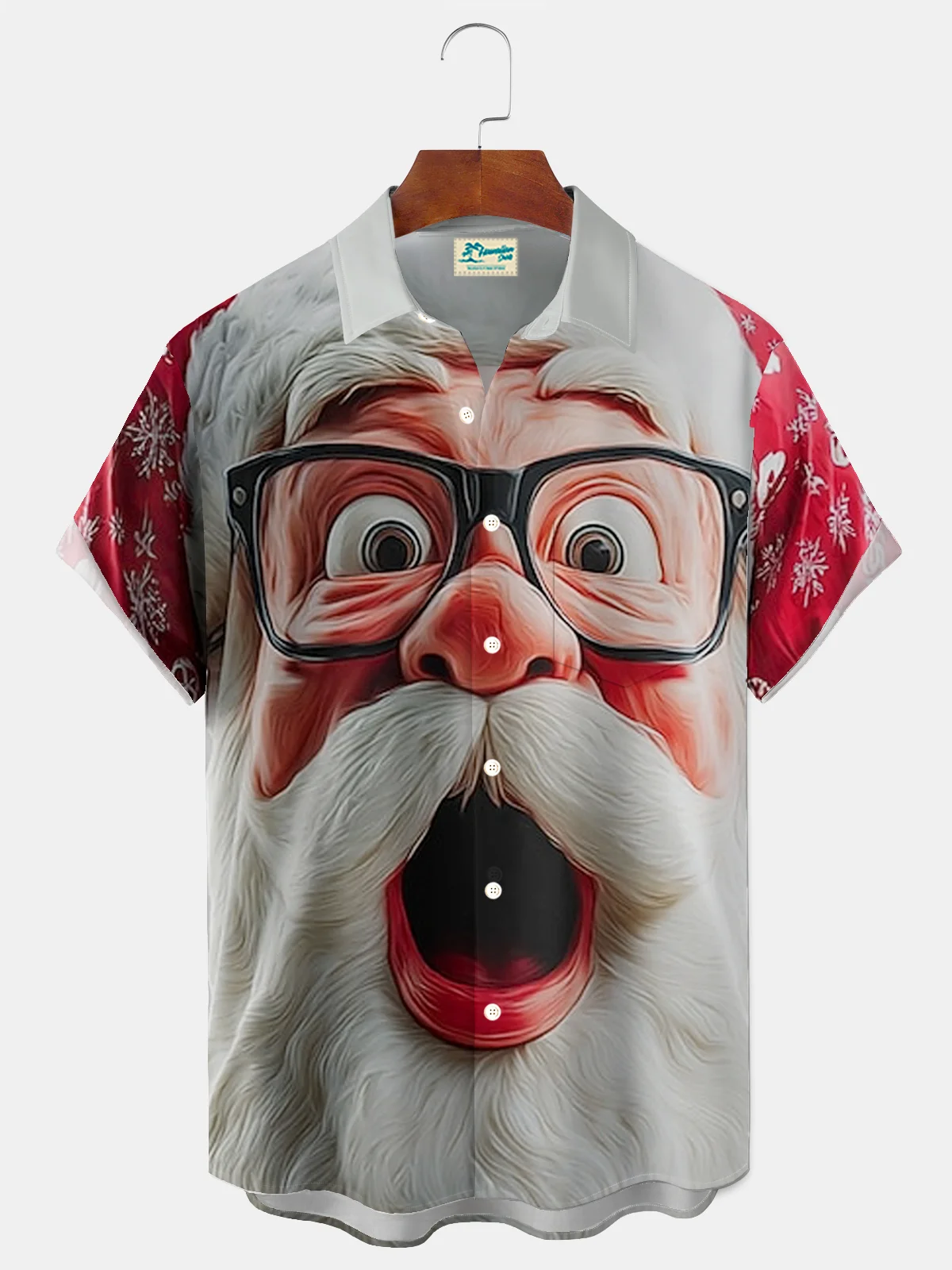 Royaura® Holiday Christmas Funny Santa Art Print Men's Button Pocket Short Sleeve Shirt Big & Tall