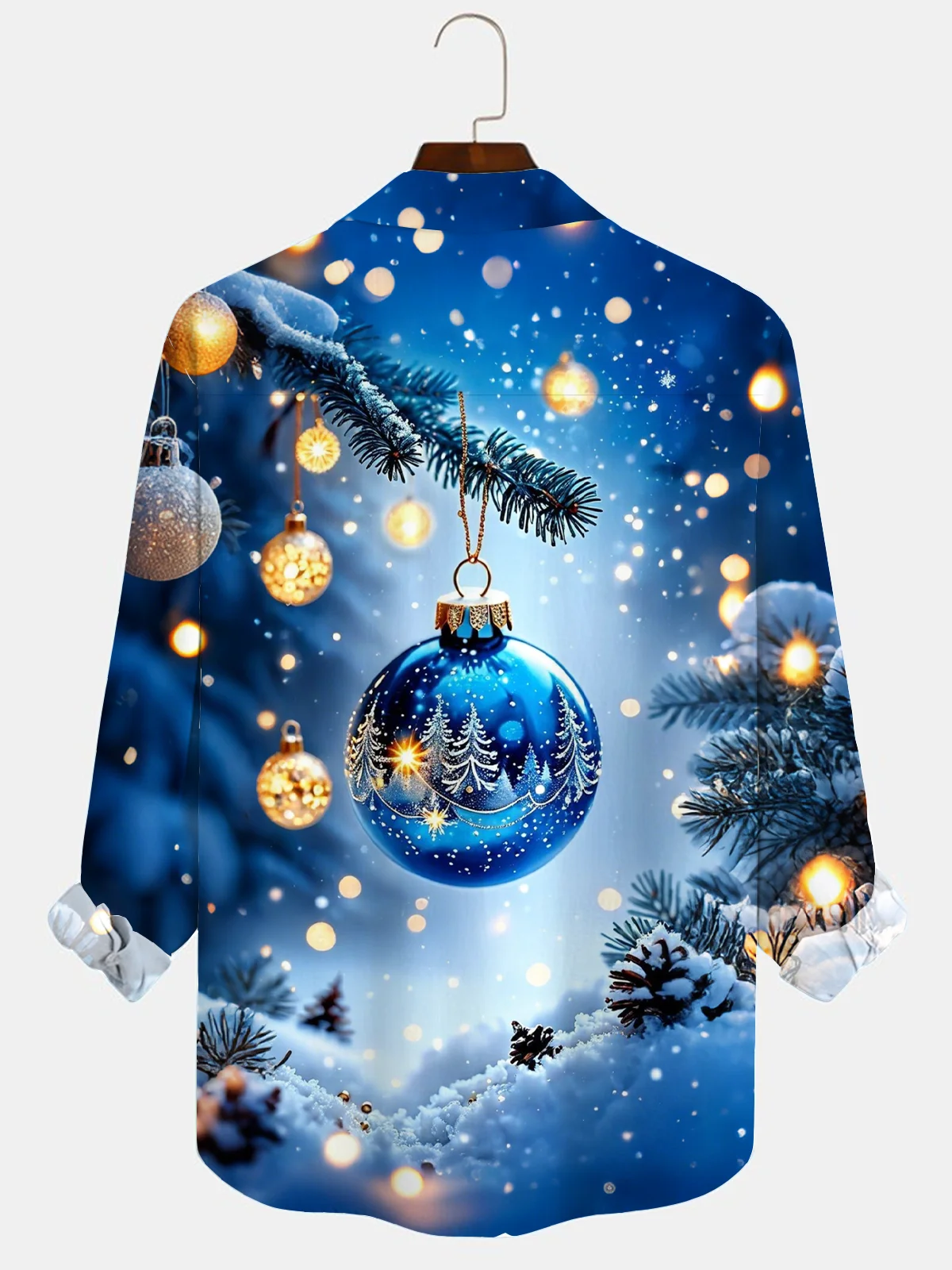 Royaura® Holiday Christmas Decoration Ball Art Print Men's Satin Button-Down Long Sleeve Shirt Big & Tall
