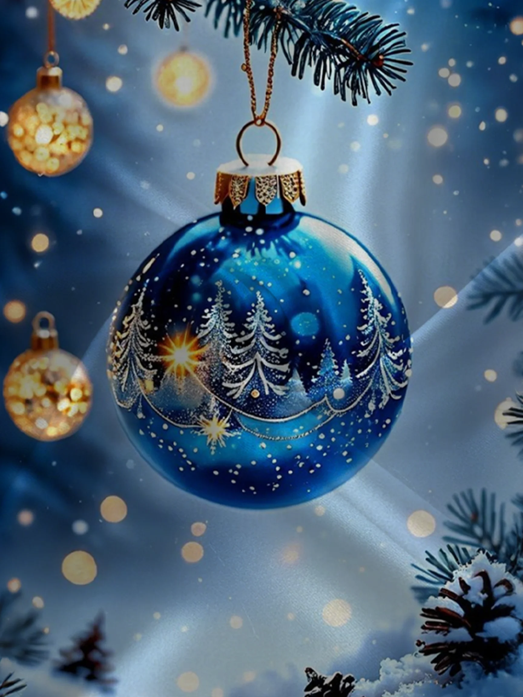 Royaura® Holiday Christmas Decoration Ball Art Print Men's Satin Button-Down Long Sleeve Shirt Big & Tall