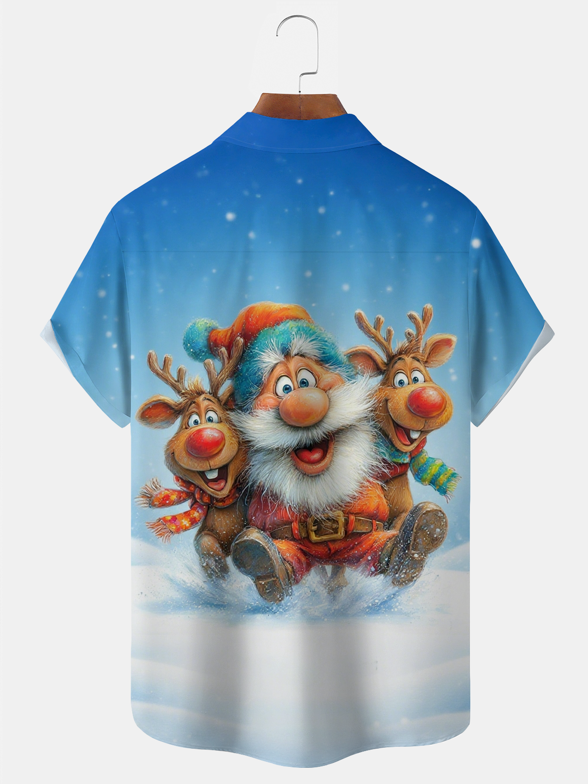 Royaura® Holiday Christmas Funny Santa Reindeer Art Print Men's Button Pocket Short Sleeve Shirt Big & Tall