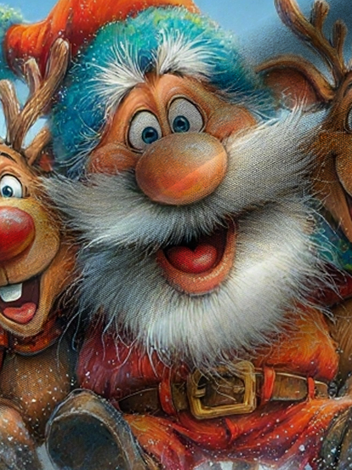 Royaura® Holiday Christmas Funny Santa Reindeer Art Print Men's Button Pocket Short Sleeve Shirt Big & Tall