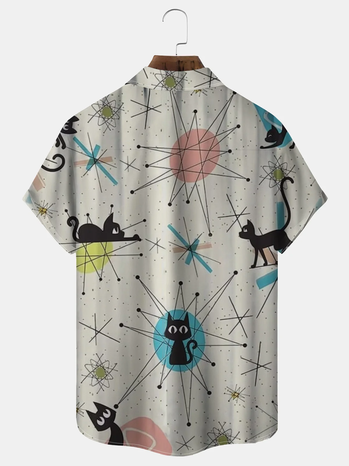 Royaura® Retro Medieval Geometric Print Men's Lapel Button Short Sleeve Shirt Big & Tall