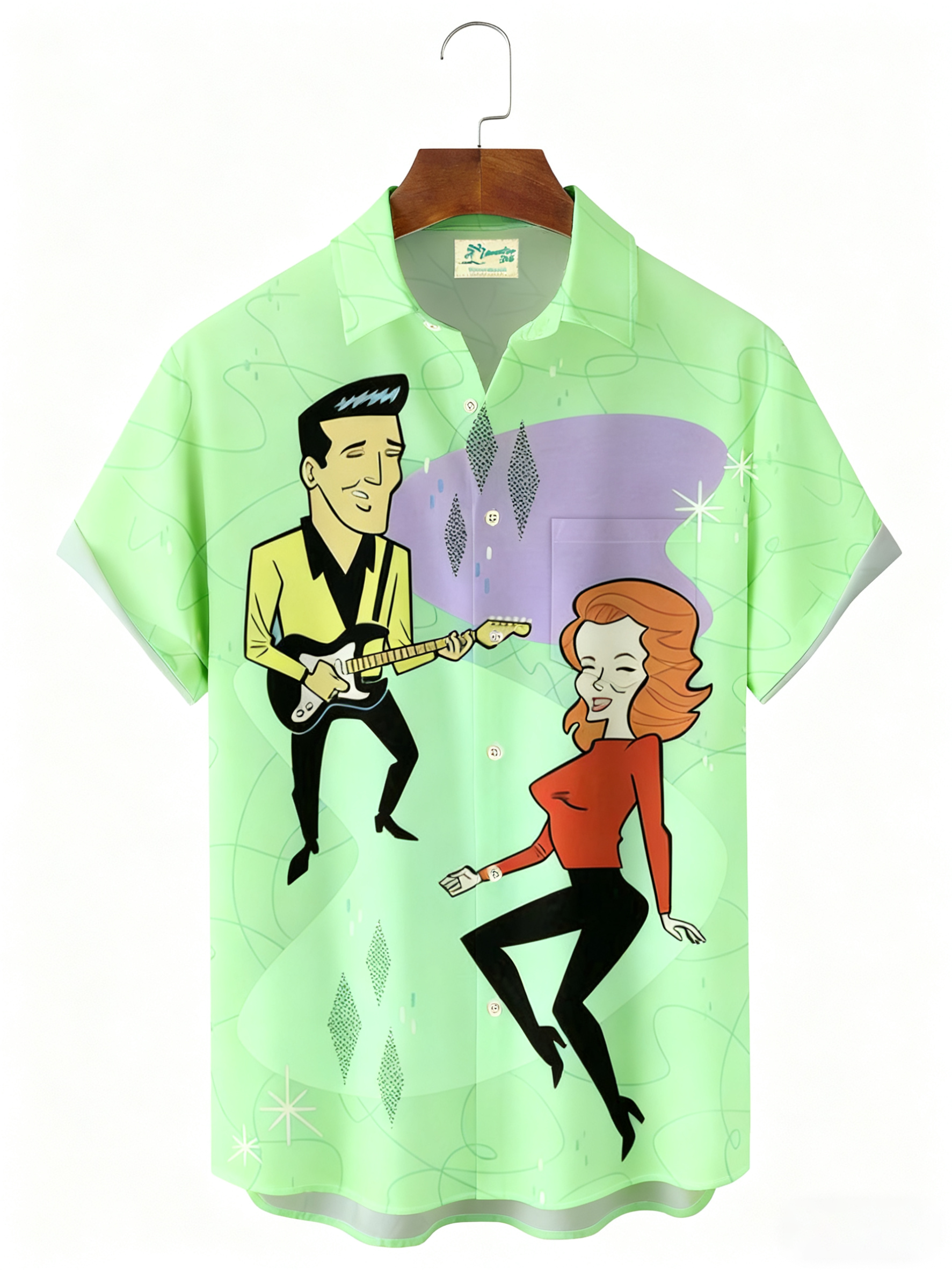 Royaura® Men's Retro Music Print Button Pocket Short Sleeve Shirt Big & Tall