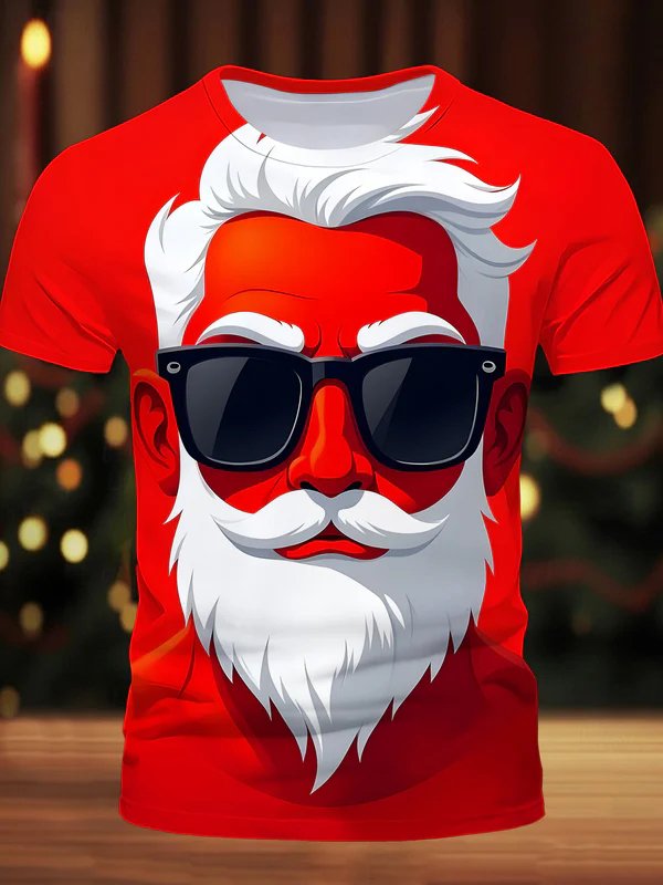 Royaura® Fun Christmas Old Man Sunglasses Print Men's Round Neck Short Sleeve Big & Tall
