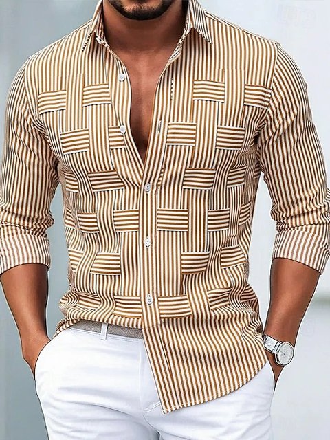 Royaura® Basic Stripe Print Men's Button Pocket Long Sleeve Shirt Big & Tall