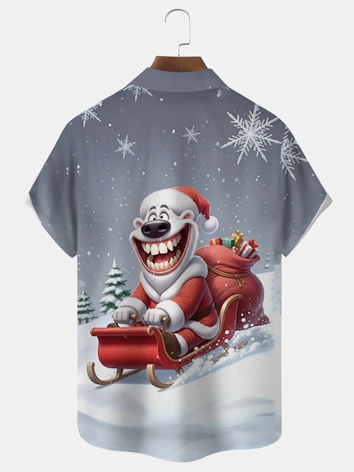 Royaura® Christmas Funny Cartoon Print Men's Button Pocket Short Sleeve Shirt Big & Tall