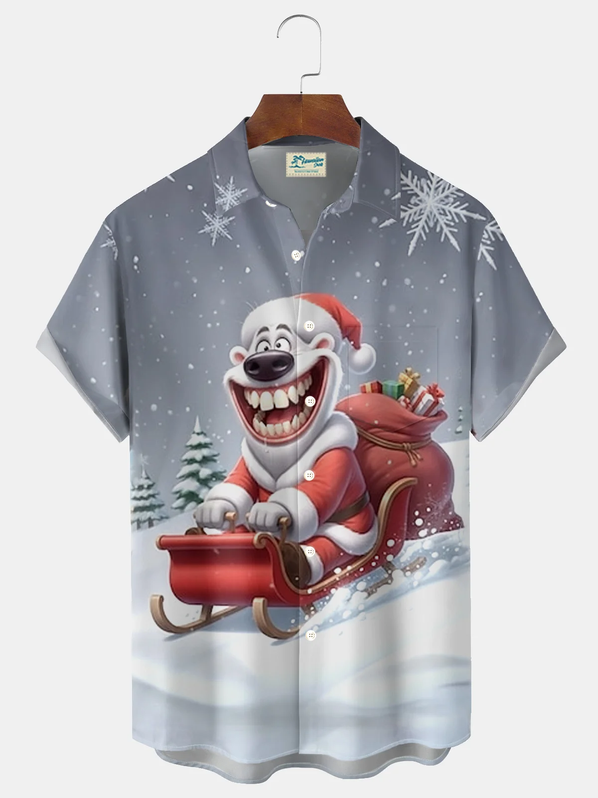 Royaura® Christmas Funny Cartoon Print Men's Button Pocket Short Sleeve Shirt Big & Tall