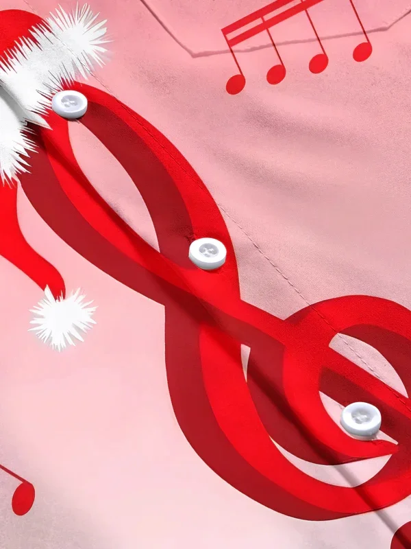 Royaura® Vintage Christmas Music Note Gradient Print Men's Button Pocket Long Sleeve Shirt Big & Tall