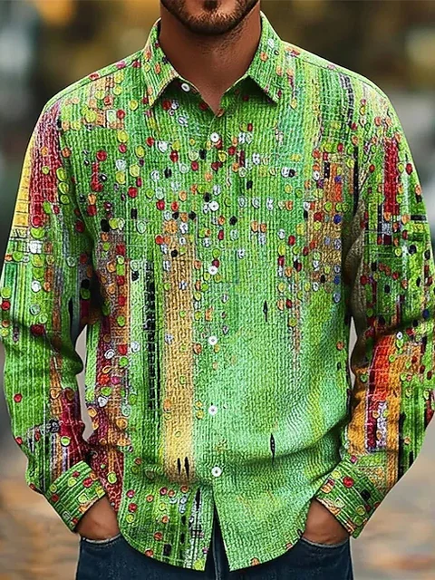 Royaura® Vintage Gradient Art Print Men's Button Pocket Long Sleeve Shirt Big & Tall