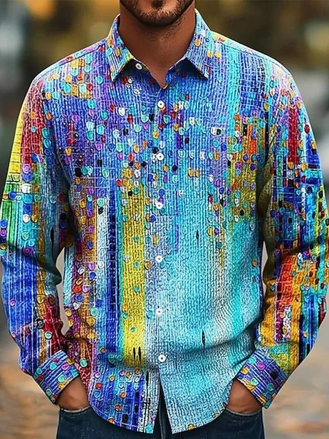 Royaura® Vintage Gradient Art Print Men's Button Pocket Long Sleeve Shirt Big & Tall