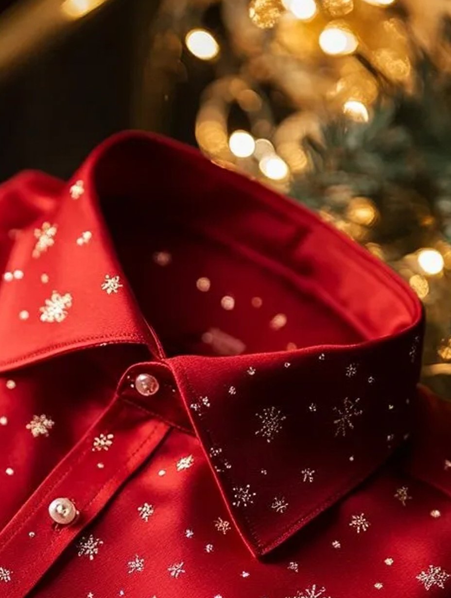 Royaura® Christmas Tree Glossy Print Men's Button Pocket Satin Long-Sleeve Dress Shirt Big & Tall