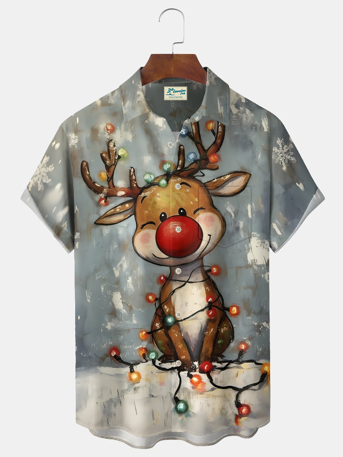 Royaura® Christmas Elk Print Casual Stylish Hawaiian Shirt Summer Shirts Pocket Short Sleeve Shirt Big Tall
