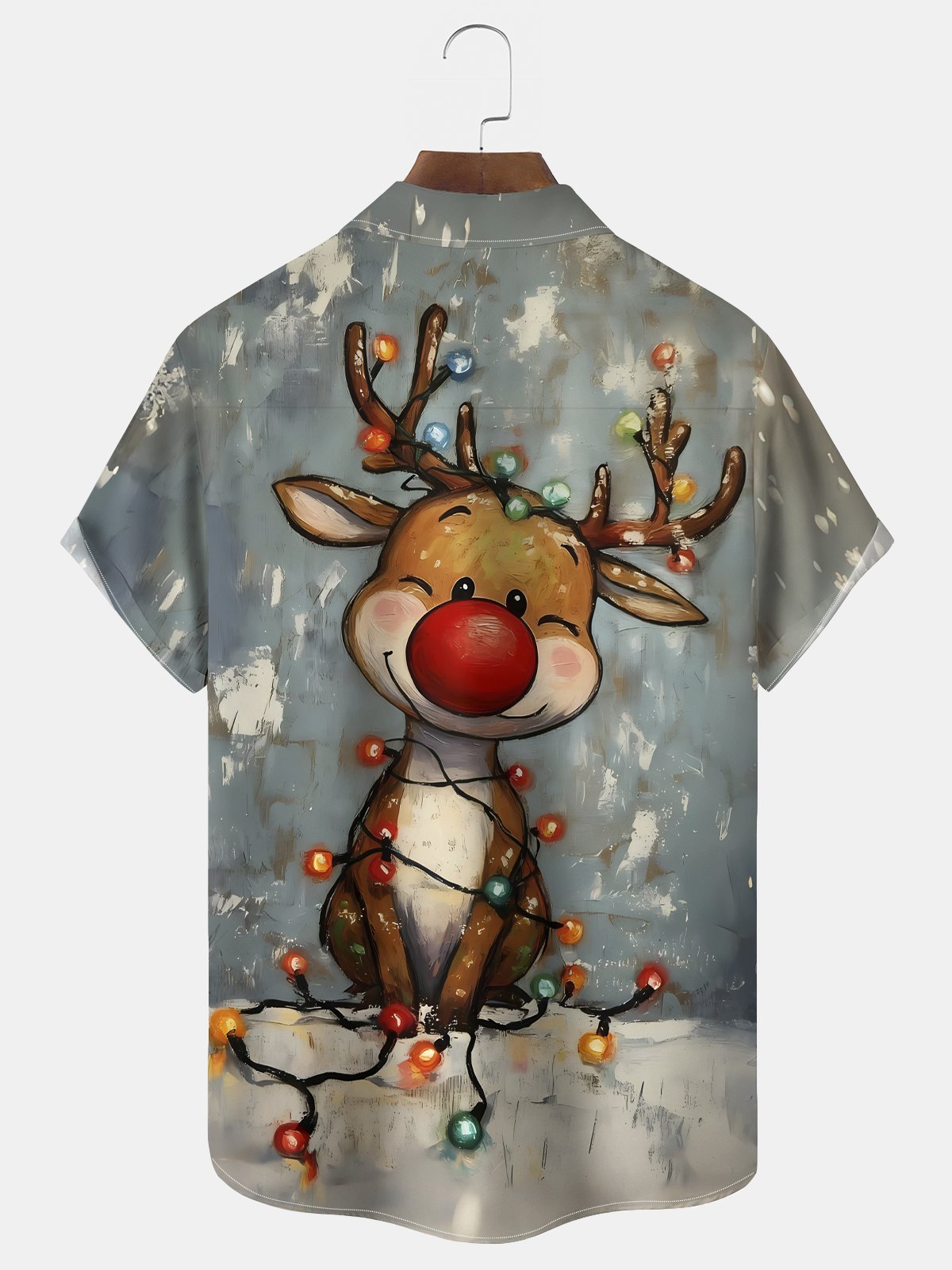 Royaura® Christmas Elk Print Casual Stylish Hawaiian Shirt Summer Shirts Pocket Short Sleeve Shirt Big Tall