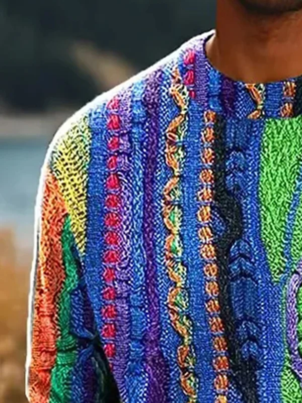 Royaura® Retro Gradient Rainbow Men's Crew Neck Long Sleeve Sweatshirt Big & Tall