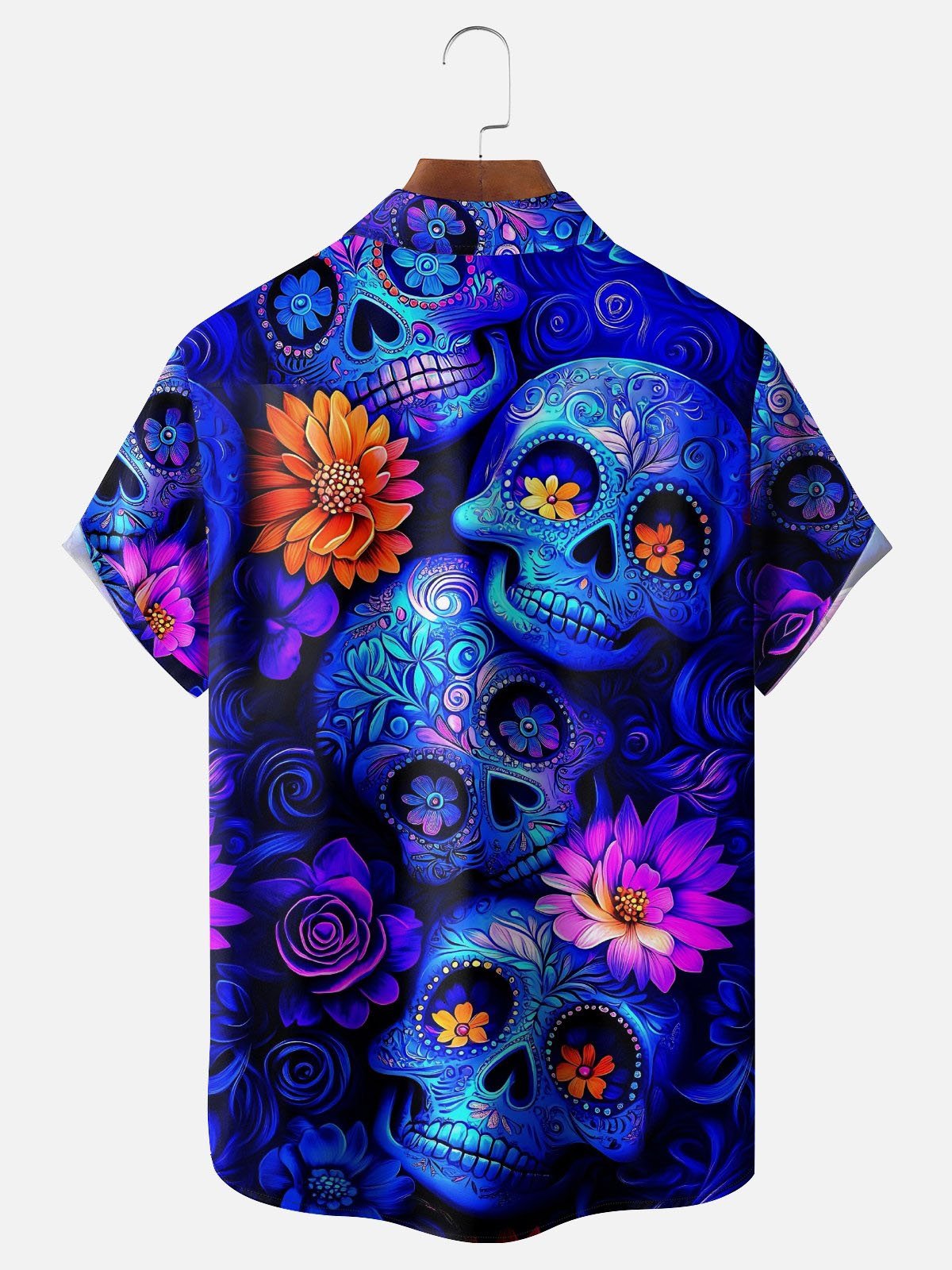 Royaura® Skull Print Men's Button Pocket Short-Sleeve Shirt Big & Tall