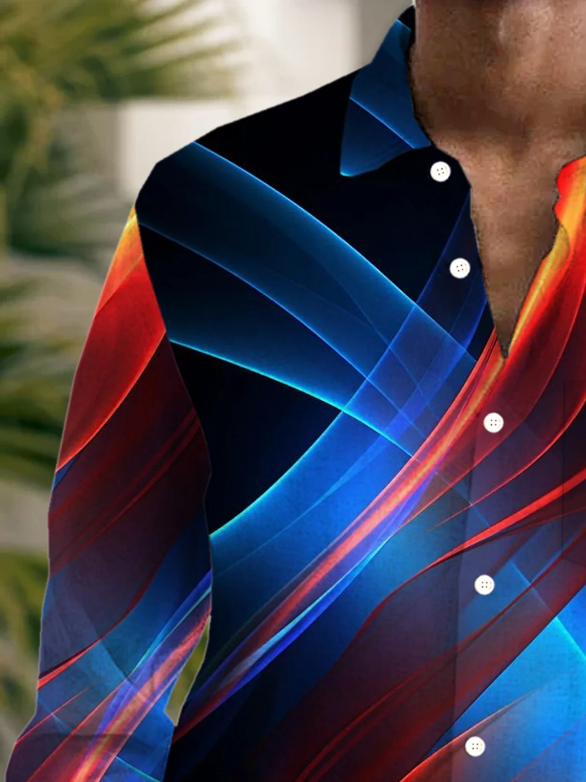 Royaura® Retro Abstract Gradient Art Print Men's Button Pocket Long-Sleeve Shirt Big & Tall