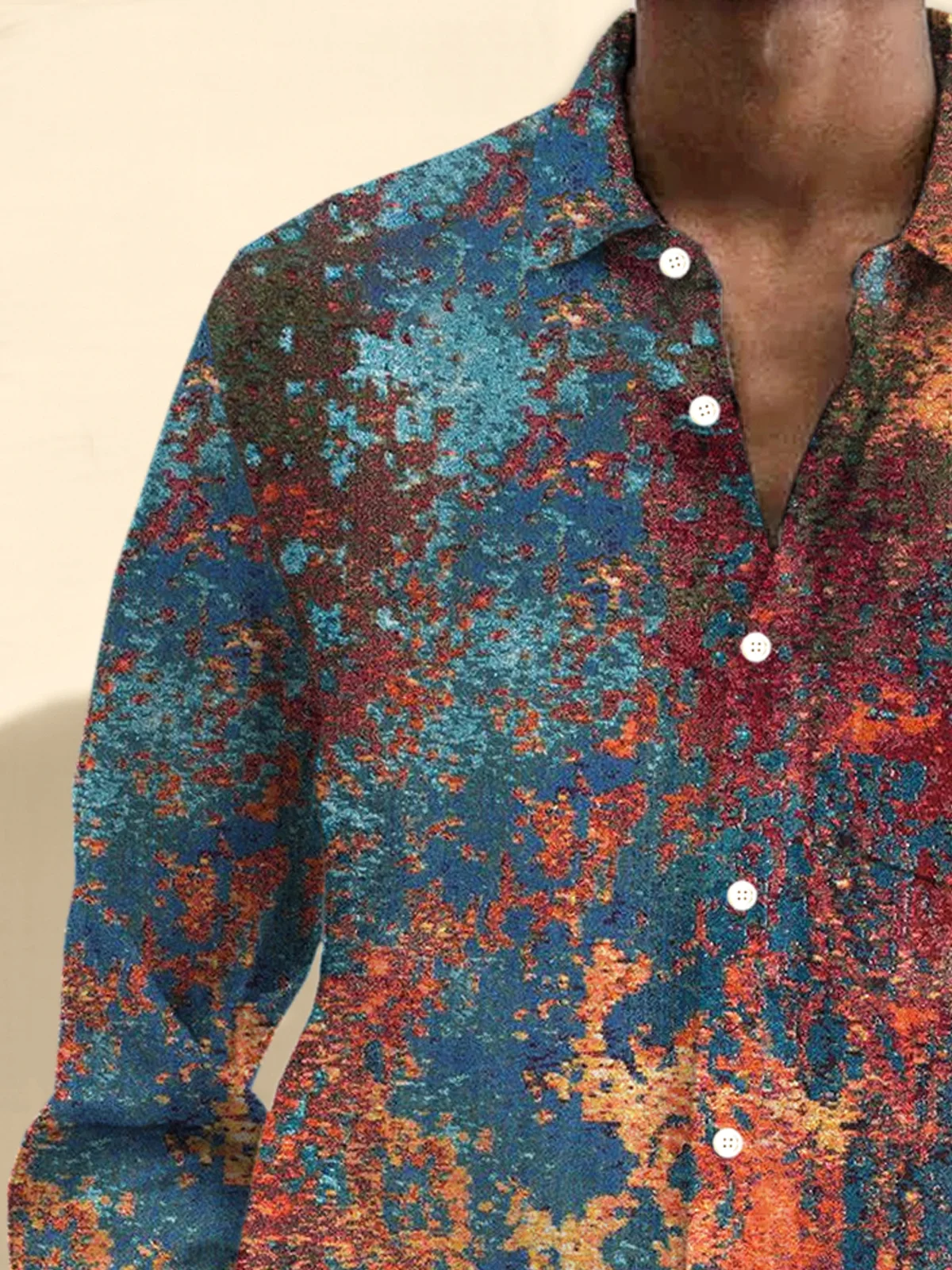 Royaura® Gradient Texture Print Men's Button Pocket Long Sleeve Shirt  Big & Tall