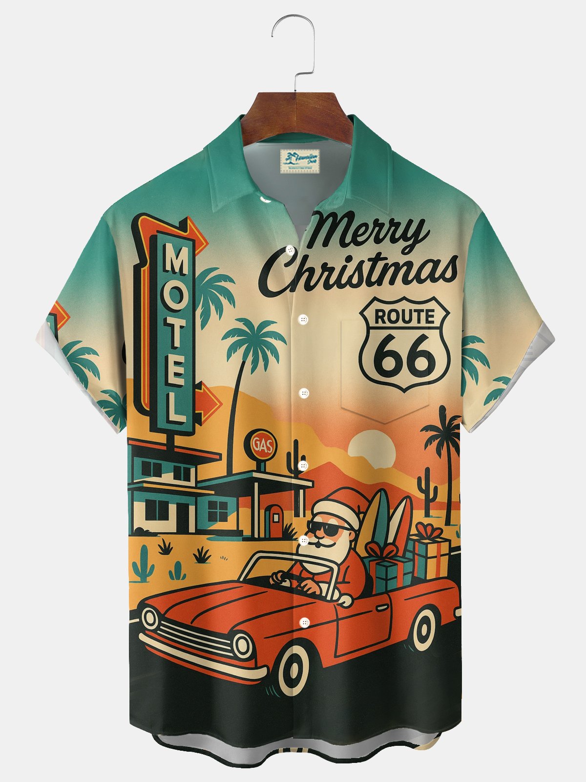 Royaura® Christmas Santa Claus Print Men's Button Pocket Short-Sleeve Shirt Big & Tall